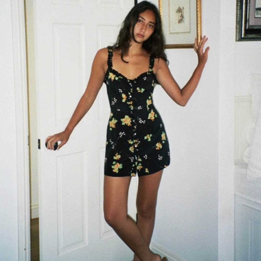 Reformation Par Black Floral Mini Dress